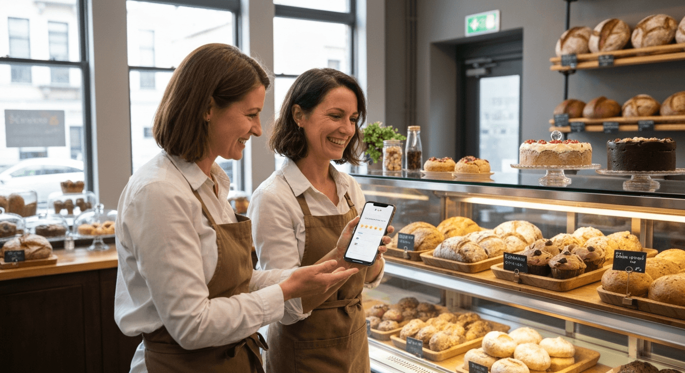 Team training session with review response examples on screen